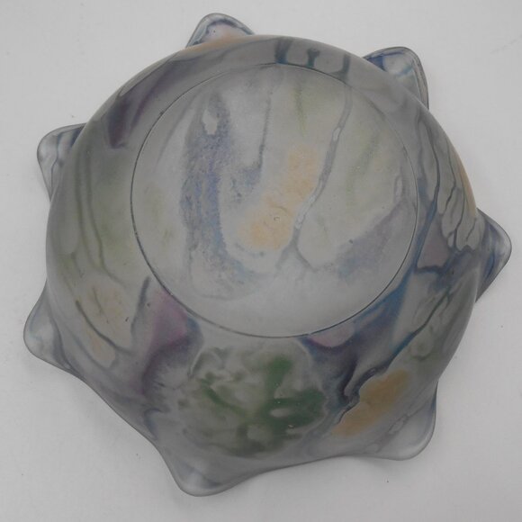 VINTAGE SMALL REUVEN RUFFLED EDGE ART GLASS BOWL & PLATE WATERCOLOR SATIN FINISH - Picture 5 of 12